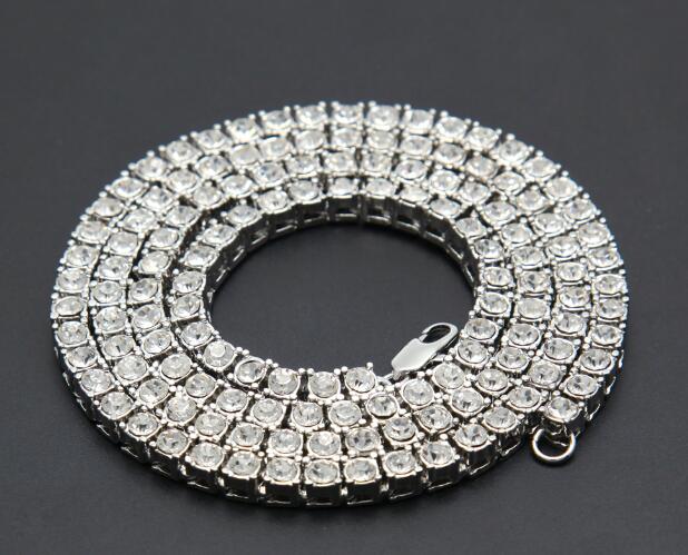Men Hip Hop Bling Bling Iced Out Tennis Chain 1 Row Necklaces Silver/Gold Color Men Chain Fashion Jewelry