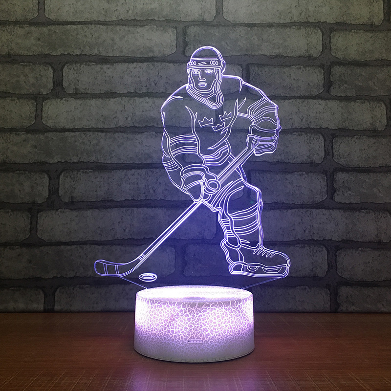 New Ice Hockey Player 3D Table Lamp 7 Colors Changing LED Night Light USB Bedroom Sleep Lighting Sports Fans Gifts Home Decor Gifts