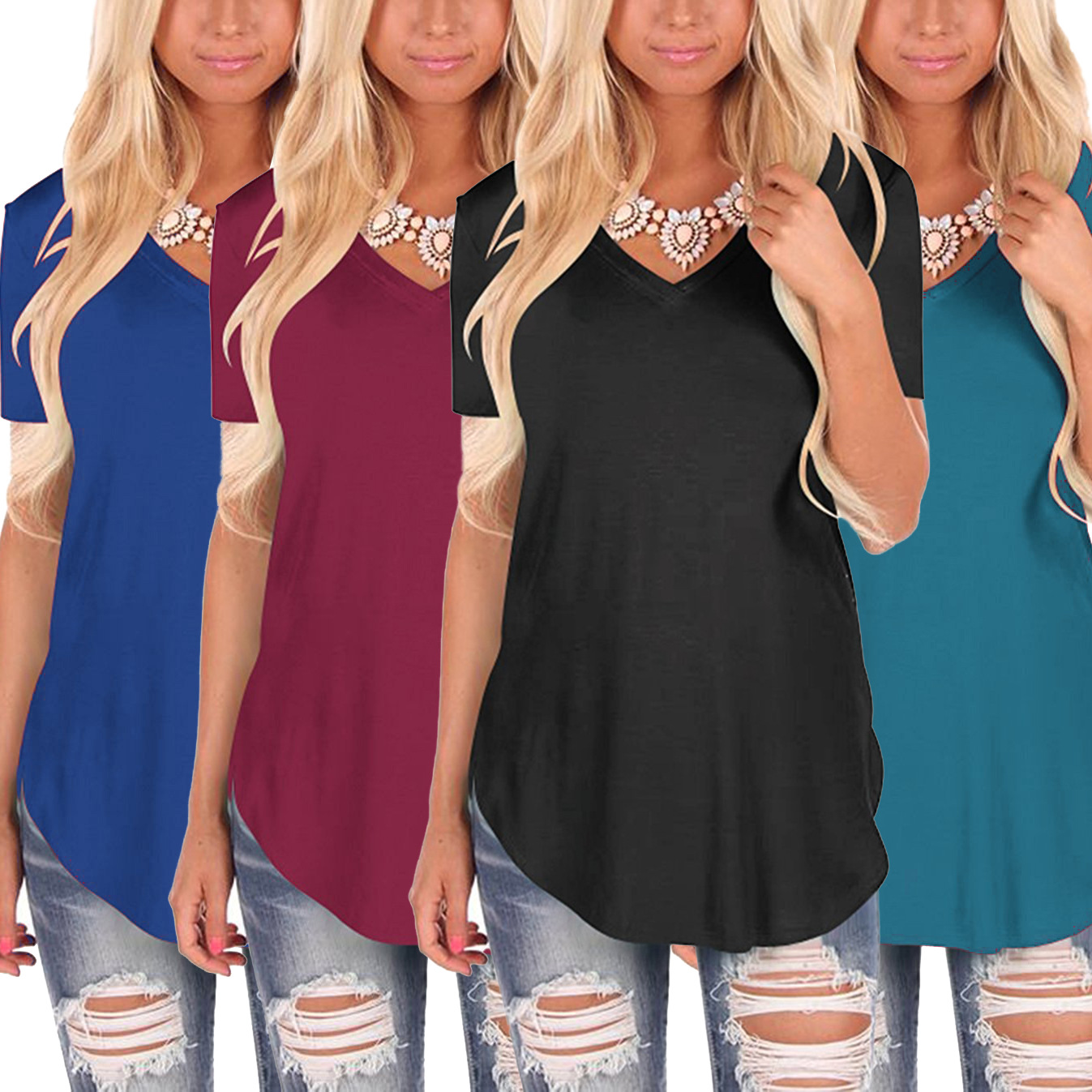 Women's V-neck Knitted Solid Short Sleeve T Shirt Plus Size Loose Casual Ladies Cotton Tops T-shirt 12 Styles S, Rose red
Women's V-neck Knitted Solid Short Sleeve T Shirt Plus Size Loose Casual Ladies Cotton Tops T-shirt 12 Styles S, Rose red