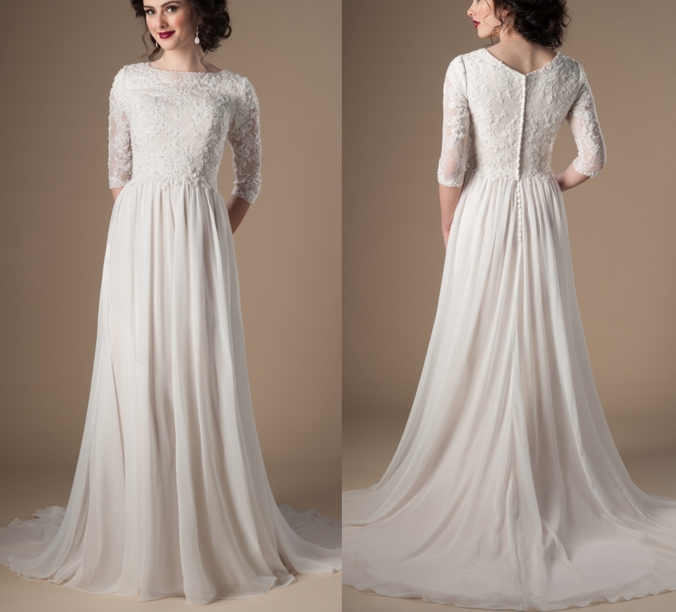 Ivory Champagne Modest Wedding Dresses With 3/4 Sleeves Beaded Lace A-line Chiffon Boho Informal Bridal Gown LDS Religious Wedding Gown
Ivory Champagne Modest Wedding Dresses With 3/4 Sleeves Beaded Lace A-line Chiffon Boho Informal Bridal Gown LDS Religious Wedding Gown