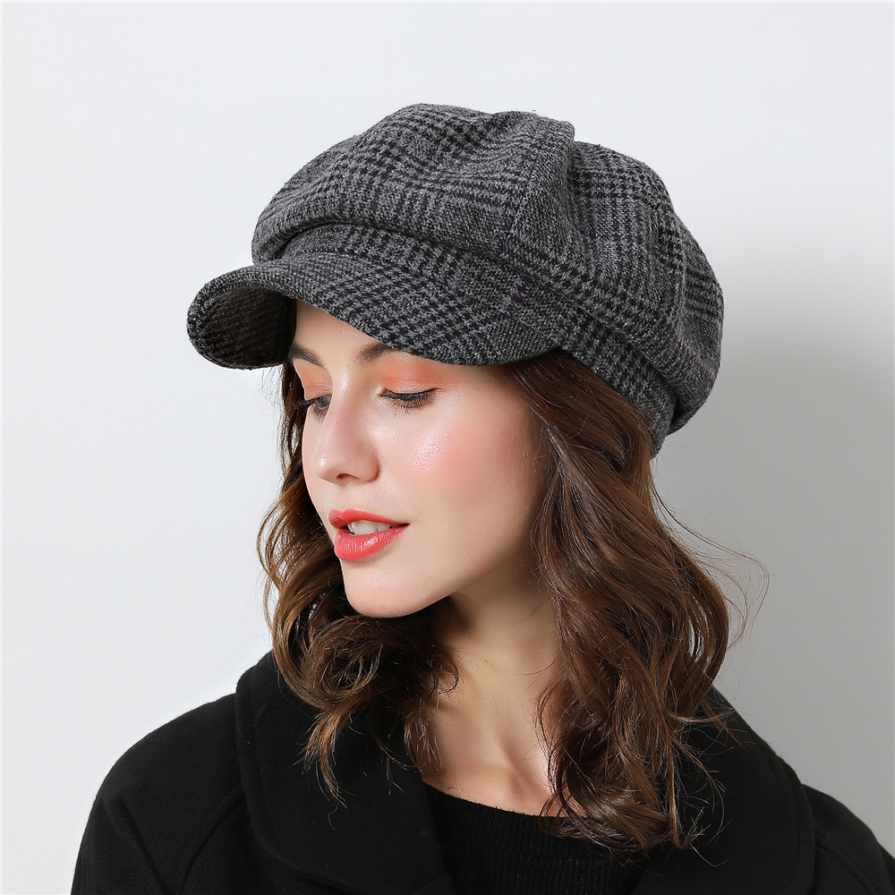 Women Baseball cap For Winter Female Cotton Hats Plaid Vintage Fashion Octagonal Casual boina Autumn 2018 Brand New Women's Caps