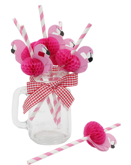 Drinking Straws Hawaii Flamingo Shape Paper 3D Straw Flexible Party Favors Birthday/Wedding/Pool Decor