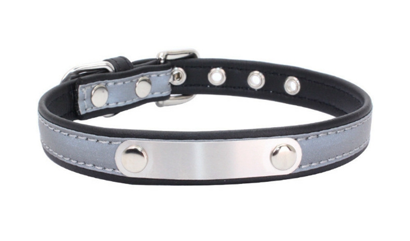 Personalized Stainless Steel Sheet Reflective ID Plate PU Leather Adjustable Collars Free Engraving Pet Dog Cat Collar 0113I