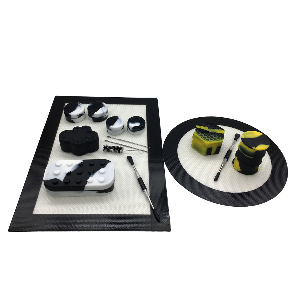 Silicone Kit Set With Rectangle And Round Silicone Dab Mat Pad 5/7ml 22/25ml 6+1 Containers 26ml Barrel Stainless Titanium Dabber Tool
Silicone Kit Set With Rectangle And Round Silicone Dab Mat Pad 5/7ml 22/25ml 6+1 Containers 26ml Barrel Stainless Titanium Dabber Tool