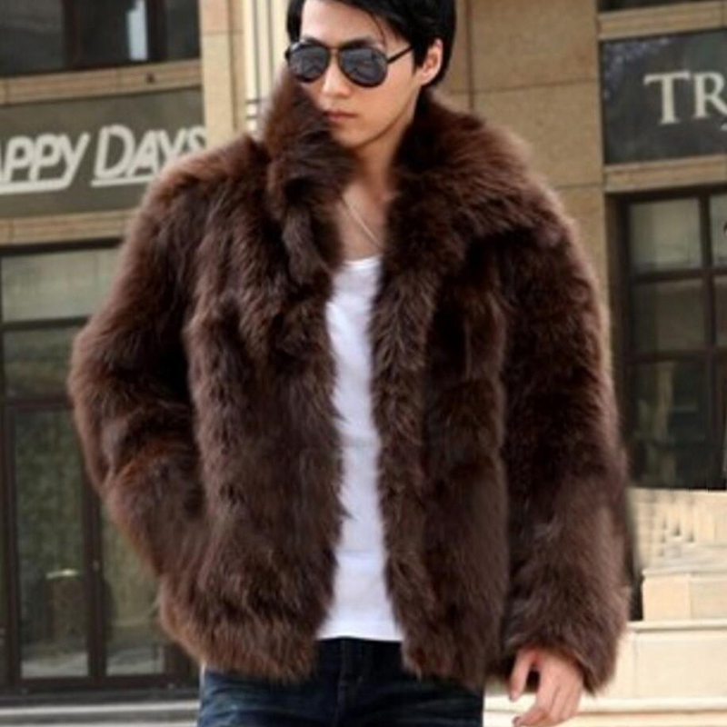 Wholesale- Winter Men's Faux Jacket Fashion Fox Fur Warm Mink Coat Solid Color Outerwear mens thick coats Brown White cardigan