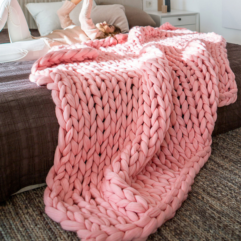 1pc Handmade Chunky Knitted Blanket Thick Yarn Merino Wool Bulky Knitted Blanket Warm Winter Sofa Bed Home Decor Throws Blankets