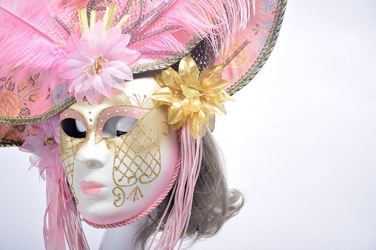 Elegant Venetian Masks with Feather Flower Hat Full Face Masquerade Party For Women Wedding Cosplay Props