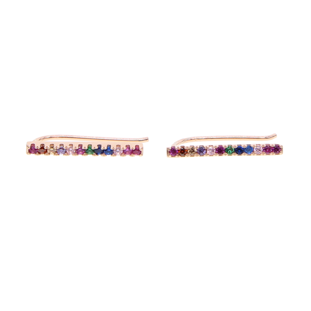 rainbow bar earring long ear climber fashion women jewelry 925 sterling silver colorful design Gold plated fashion jewelry