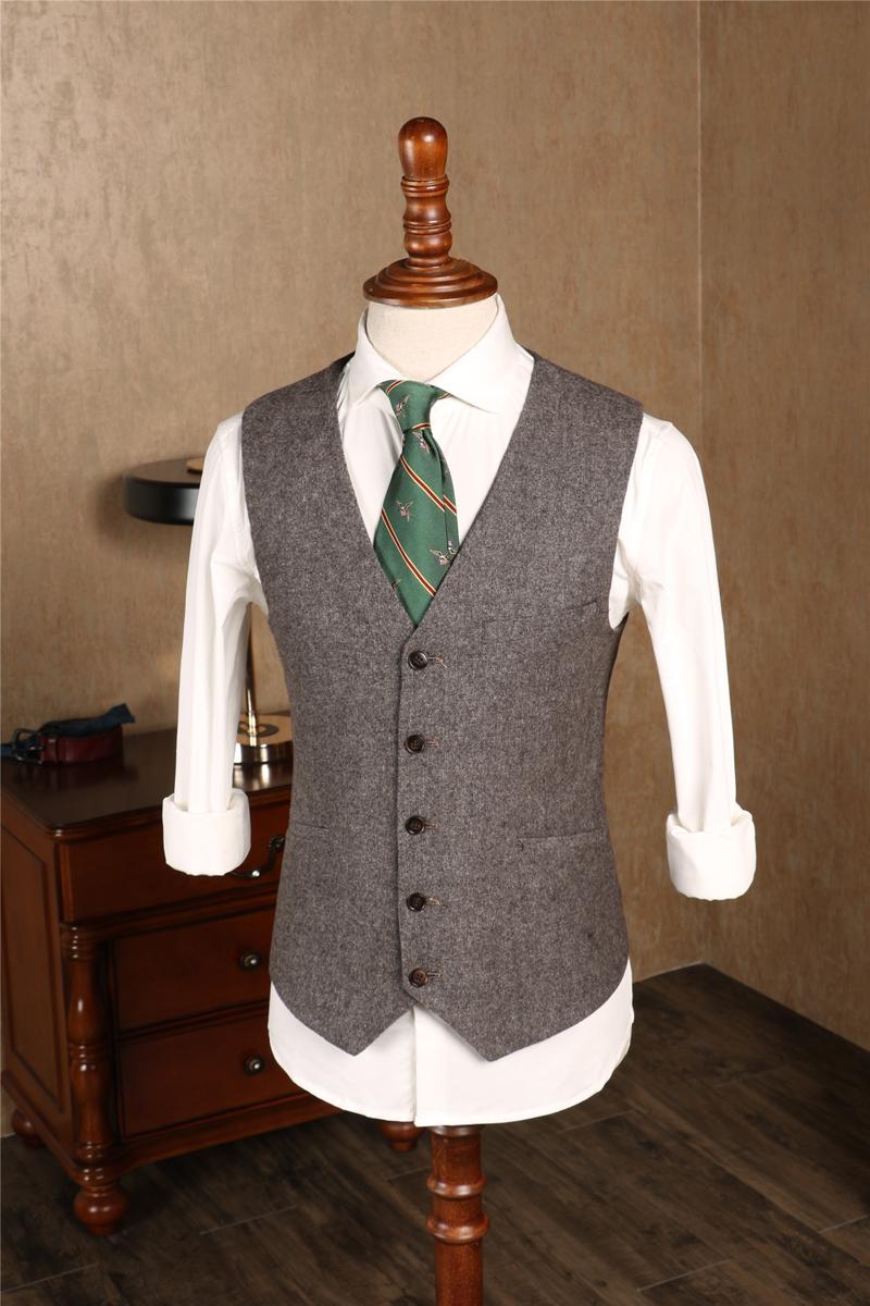 2019 Latest Farm Gray Wool Herringbone Tweed Wedding Groom Vests Custom Made Groomsmen Vest Slim Fit Mens Suit Vest Prom Waistcoat Dress In