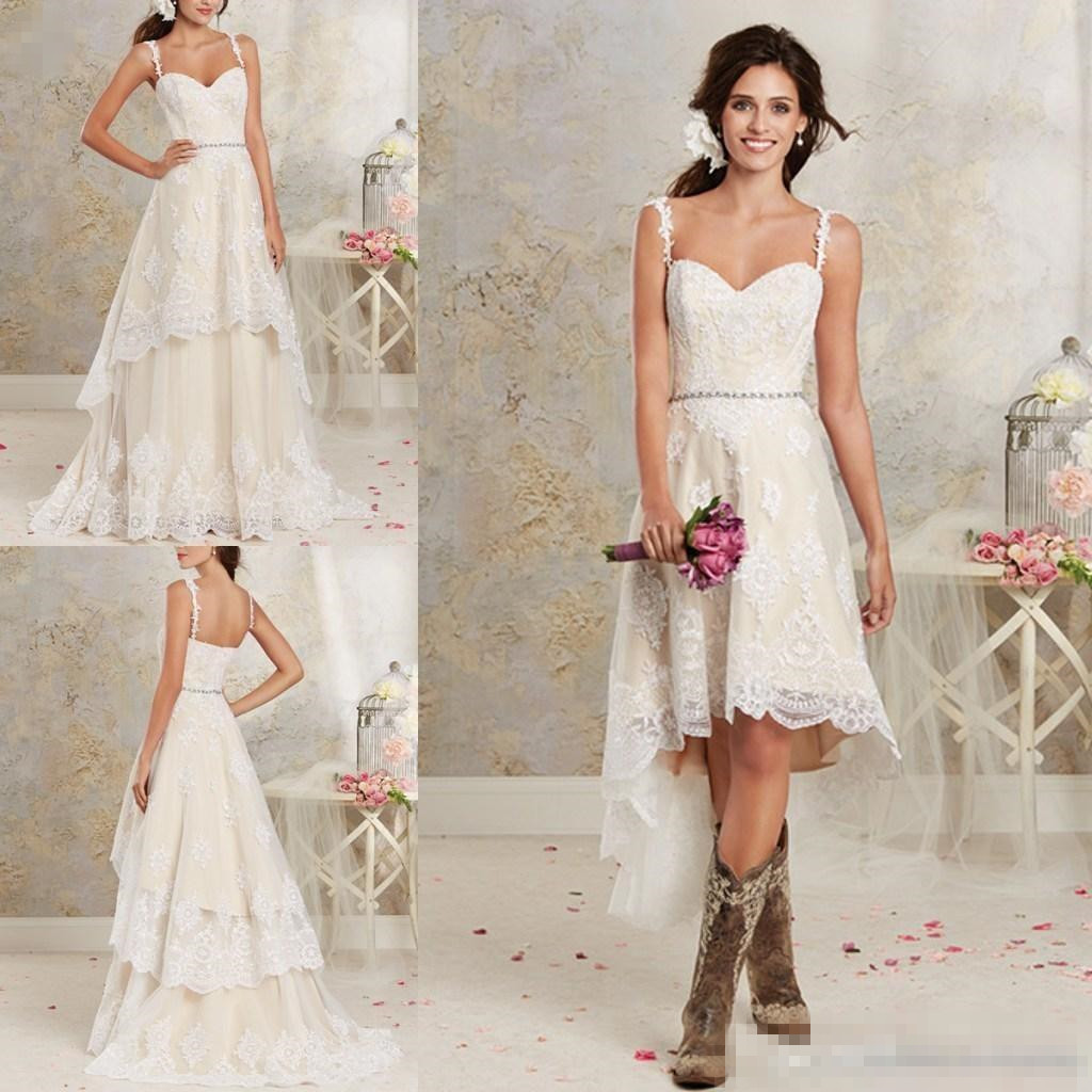 Short Two Pieces Wedding Dresses Spaghetti Lace A Line Bridal Gowns With Hi-Lo Short Detachable Skirt Country Bohemian Wedding Gown, Ivory
Short Two Pieces Wedding Dresses Spaghetti Lace A Line Bridal Gowns With Hi-Lo Short Detachable Skirt Country Bohemian Wedding Gown, Ivory