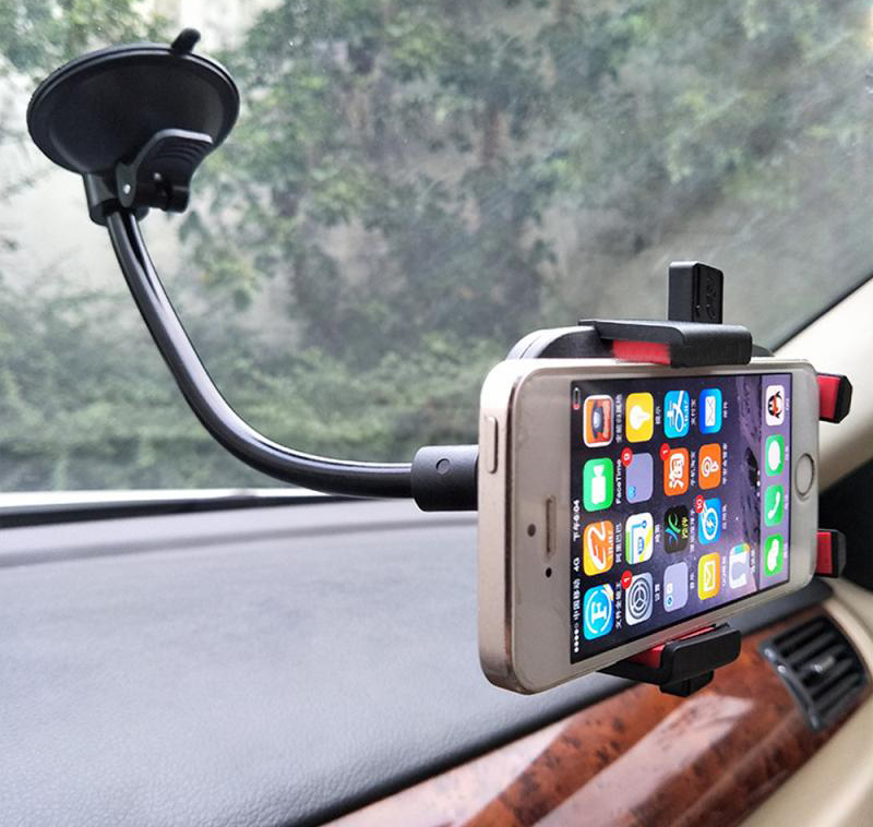 Update Universal Car Windshield Mount Holder 360 Degree Rotation Long Hose Sucker Automatic Lock Cell Phone GPS Holders Bracket Stands