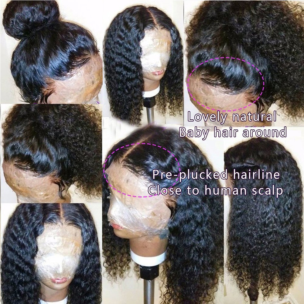 Short water wave lace front human hair wigs for black women 180%density curly pre plucked human hair wig 360