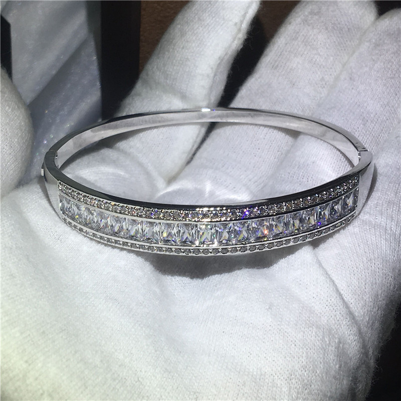 Vecalon Charm bracelet Baguette Cut 5A cubic zirconia White Gold Filled Engagement Wedding bangle for women Fashion accessaries