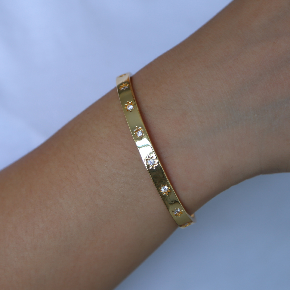 inner diamater 56-58mm northstar starburst open cuff bangle Gold plated fashion women jewelry christmas gift band bangles