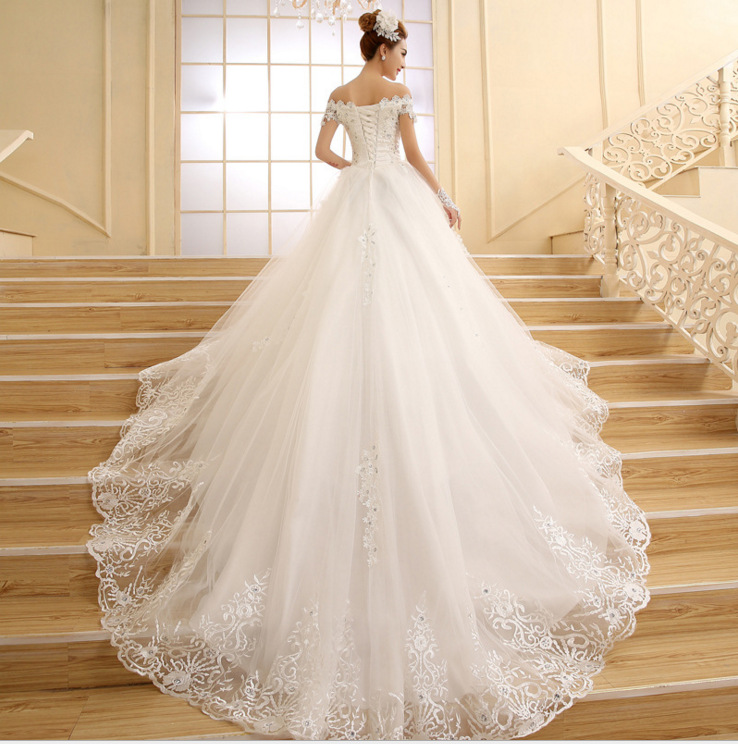 Vestido De Novia 2018 New Bridal Gown Princess White Lace Beading Crystal Boat Neck Royal Train Cheap Wedding Dresses Plus Size