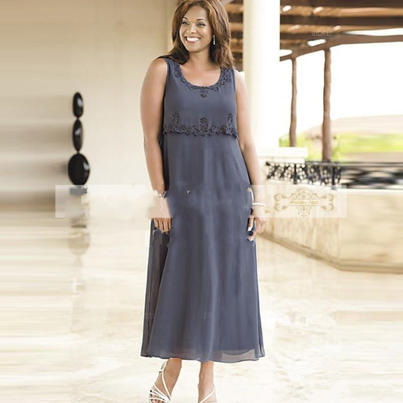 Gray Chiffon Mother Of The Bride Dresses Short 2019 Square Collar Plus Size Evening Gowns Tea Length Custom Made Free Jacket