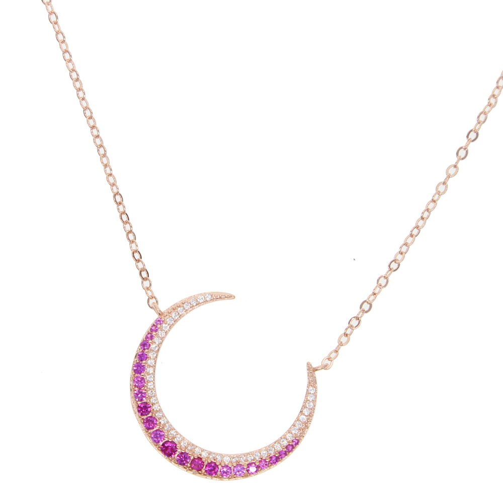 rose gold plated fashion chain red white cubic zirconia crescent moon Horn charm elegance Christmas gift CZ moon necklace