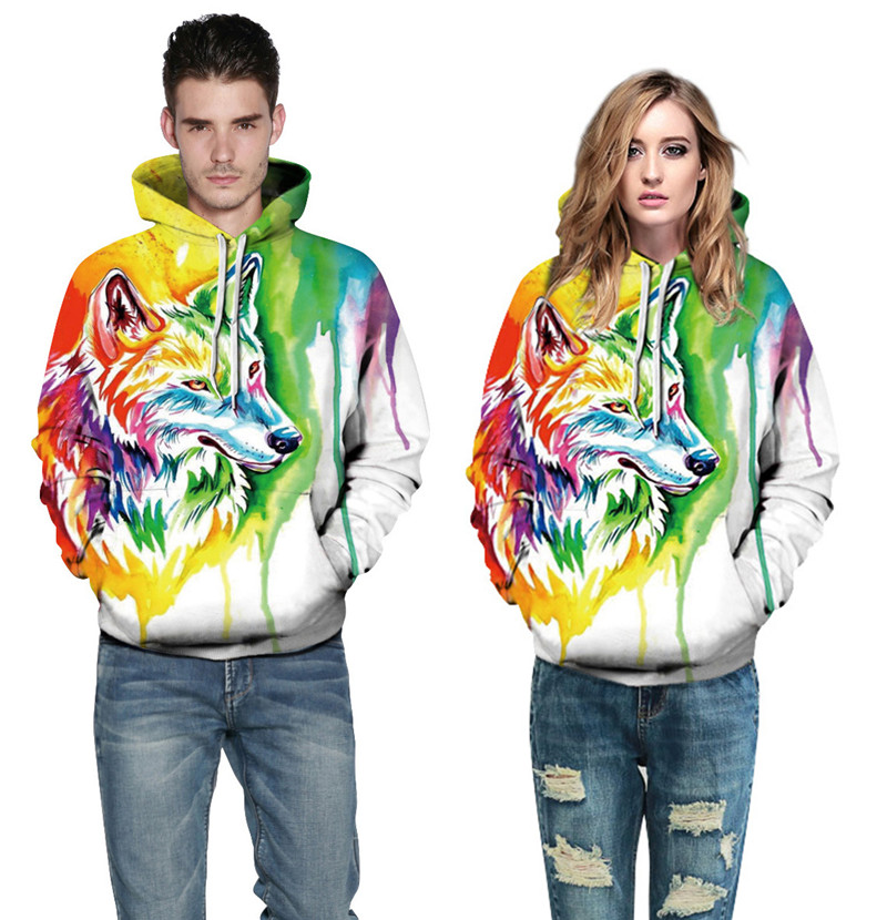 Wholesale free shipping Fashion 3D Hoodies Sweatshirt Colorful Skull Paint Wolf Pattern Loose Pullover Cotton Tracksuit Jacket