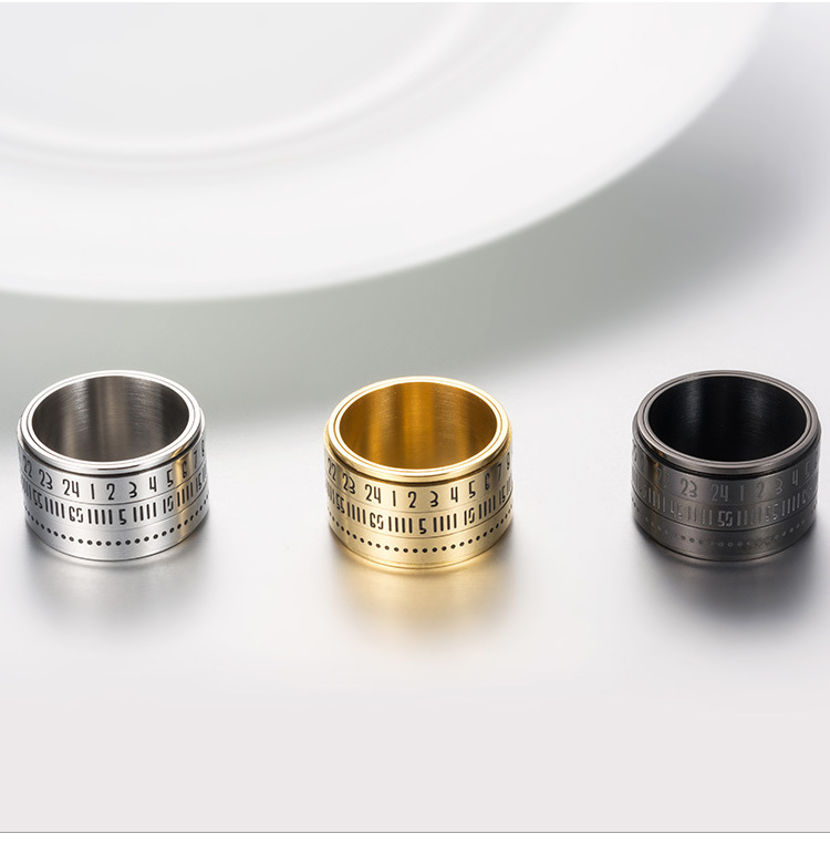 BC Fashion Men Tricolor Calendar Time Spinner Ring Digital Rotating Ring Titanium Steel Arabic Numerals Calendar Ring Clock
BC Fashion Men Tricolor Calendar Time Spinner Ring Digital Rotating Ring Titanium Steel Arabic Numerals Calendar Ring Clock