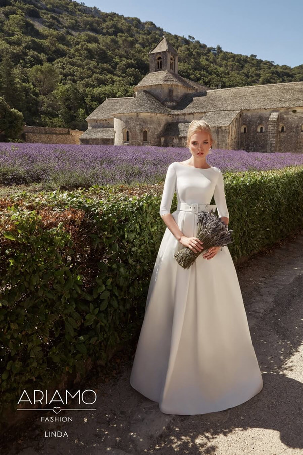 Modest Satin Dresses Jewel Neck Long Sleeve Elegant Country Bridal Gowns A e or Length Plus Size Beach Wedding Dress