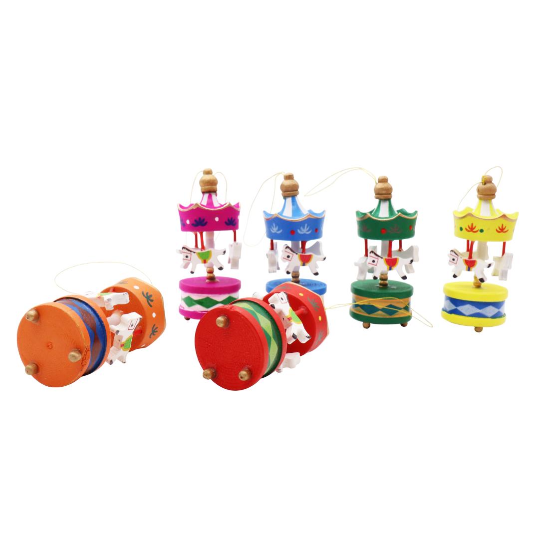 6pcs Wood Carousel Horse Hanging Pendant Christmas Tree Ornament For Kids Birthday Xmas Party Home Decoration