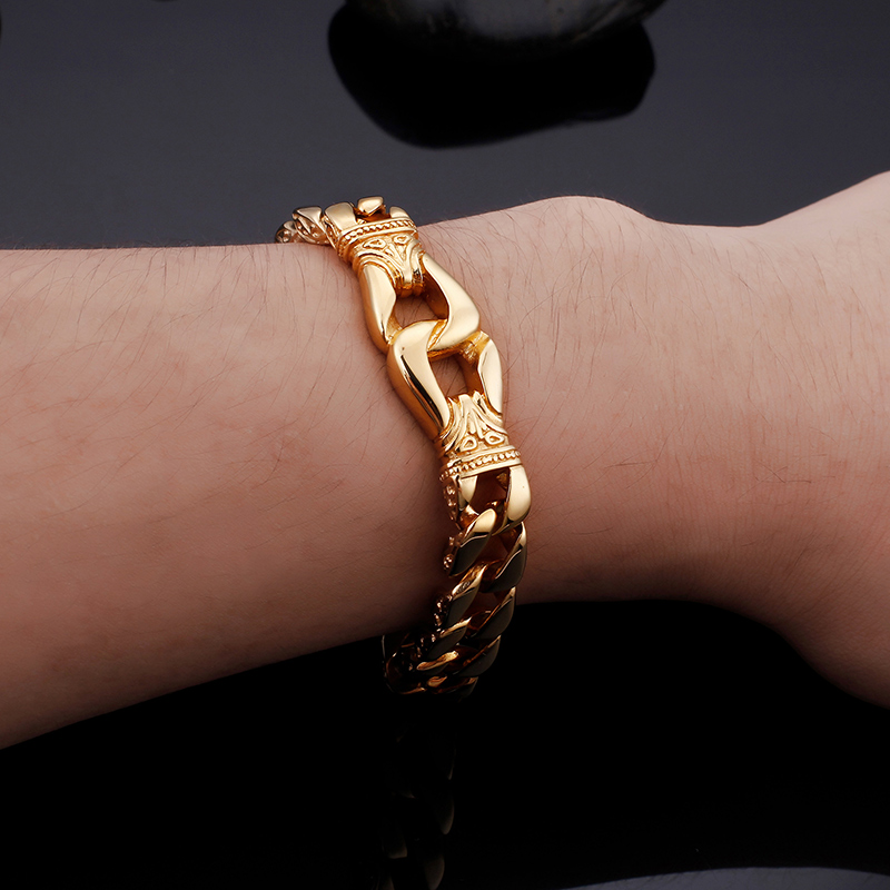 Gothic Colorful Men's Bracelet Folk Custom 316L Stainless Steel 18K Gold Plating Thick Heavy Hip Hop Rock Bangle Jewelry