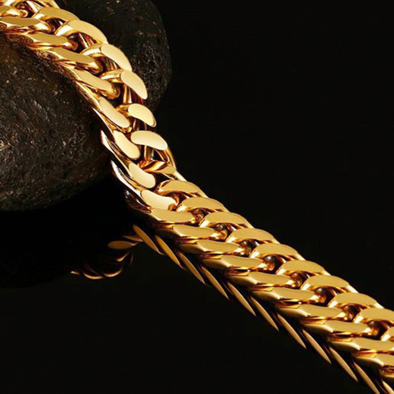 Heavy Thick Men's Link Chain Bracelets 14K Gold Plated Stainless Steel Rock and Hip Hop Bangle