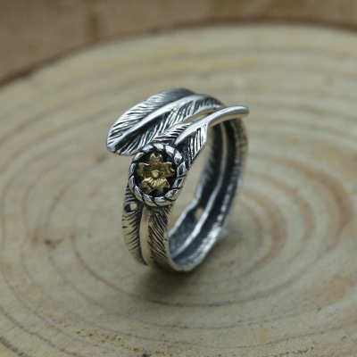 Brand new 925 sterling silver jewelry adjustable ring feather shape vintage style designer hand-made jewelry free shipping for gift