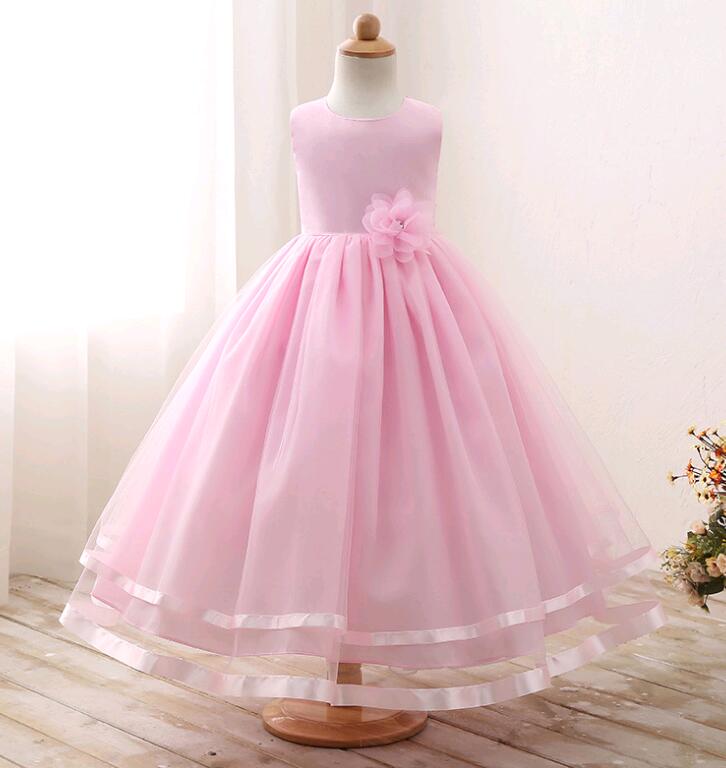 Solid Color Long-Dress with Lace & Mesh Design - Floral Beading Detailing, Perfect for Kids Aged 4-12