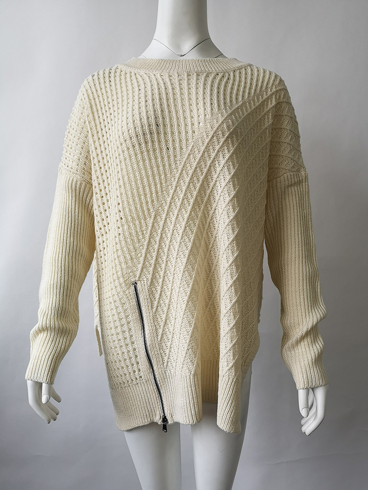 European fashion solid color sexy zipper bat sleeve off-shoulder sweater S M L XL support mixed batch