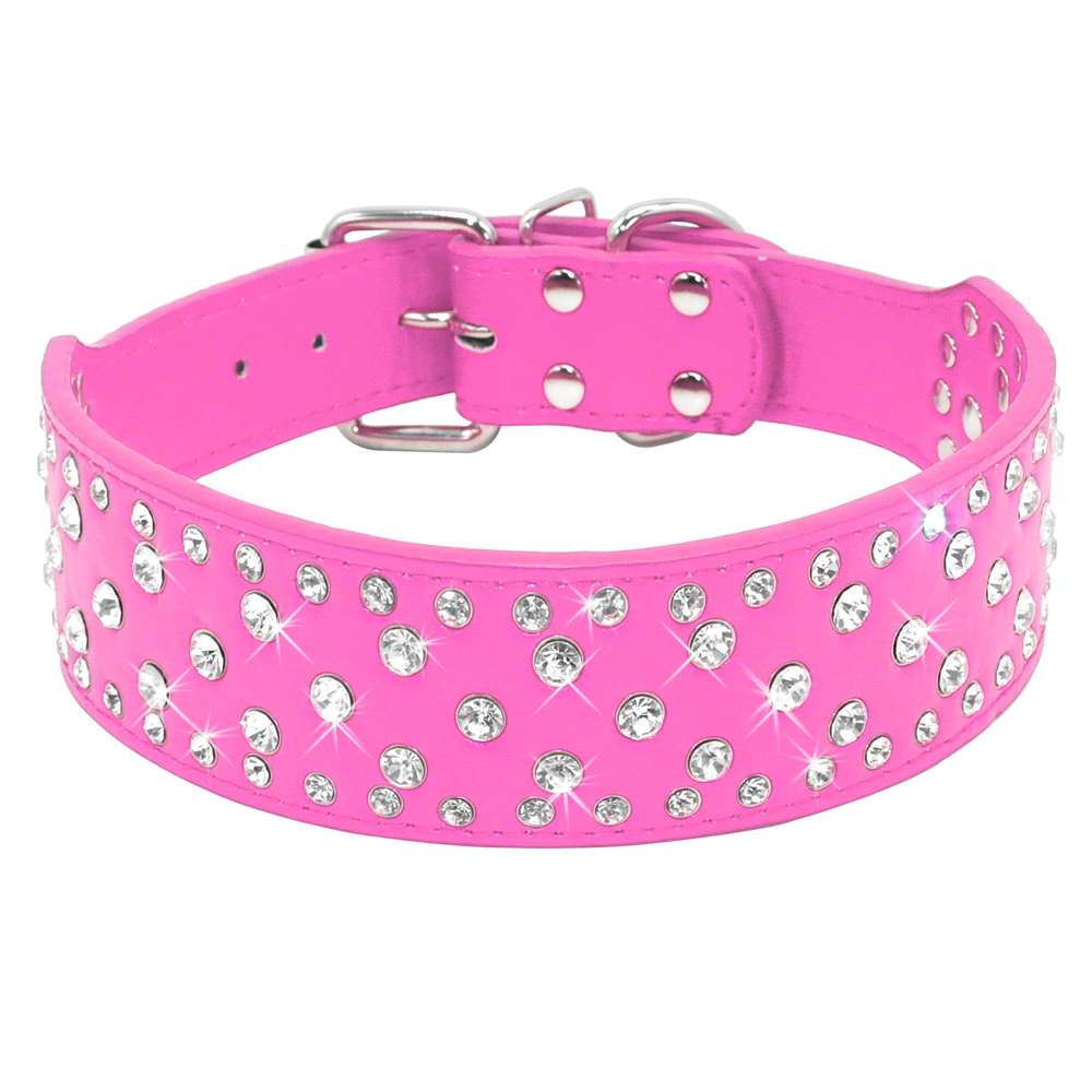 2 inch Rhinestones Dog Collars Full Sparkly Crystal Diamonds Studded PU Leather Bling Pet Appearance for Medium & Large Dogs