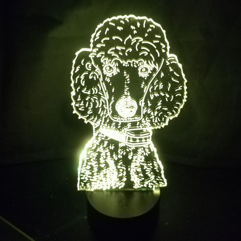 Cute Poodle Moulding Dog 3D Table Lamp Acrylic Panel USB Cable 7 Colors Change Touch Night Light Home Decor Kids Christmas Gift