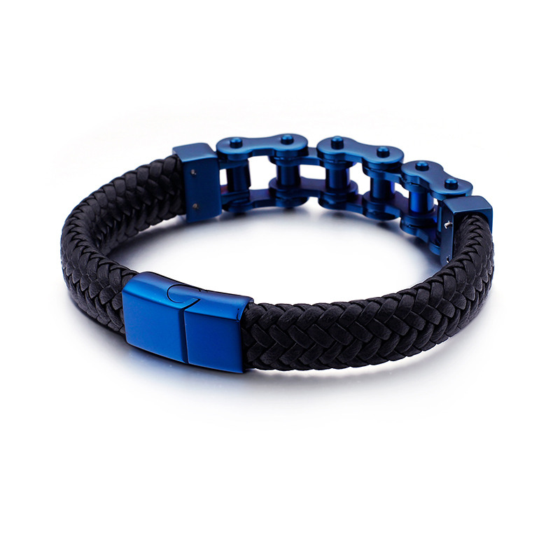 Vintage Men's Stainless Steel Bicycle Chain Bracelet Thick Heavy Hip Hop Rock Motorcycle Chain Leather Weaving Bangle Jewelry