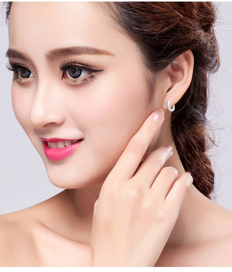 S925 Silver Hoop Earring Full Rhinestone Inlay Earrings Jewelry Classic Fashion for Women Girls Child Gift