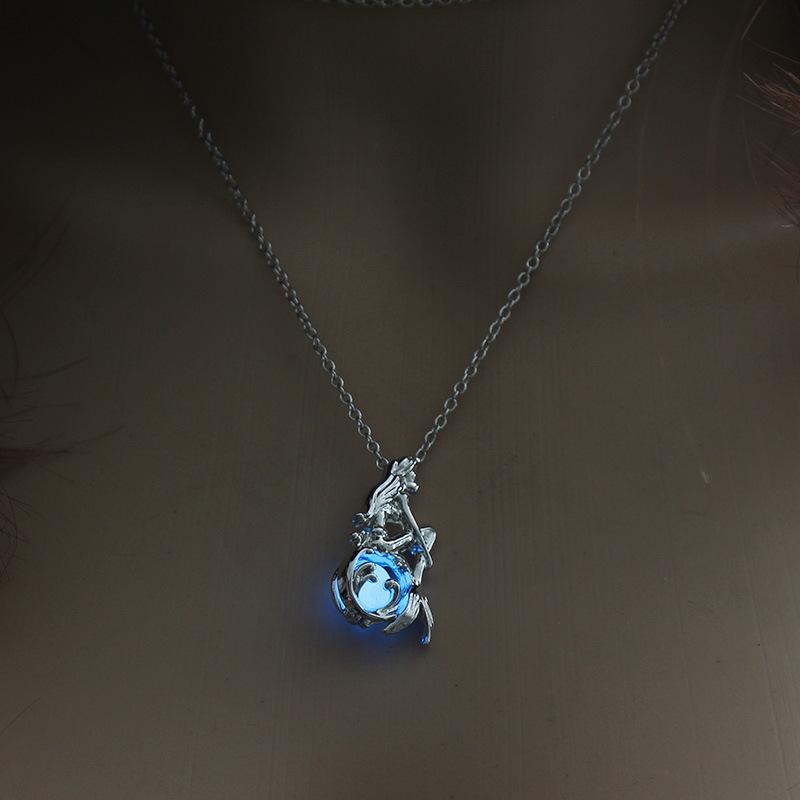 pearl Cage luminous Necklace Love Wish natural Pearl With Oyster glow in the dark mermaid pendant Hollow Locket Clavicle Chain Necklace