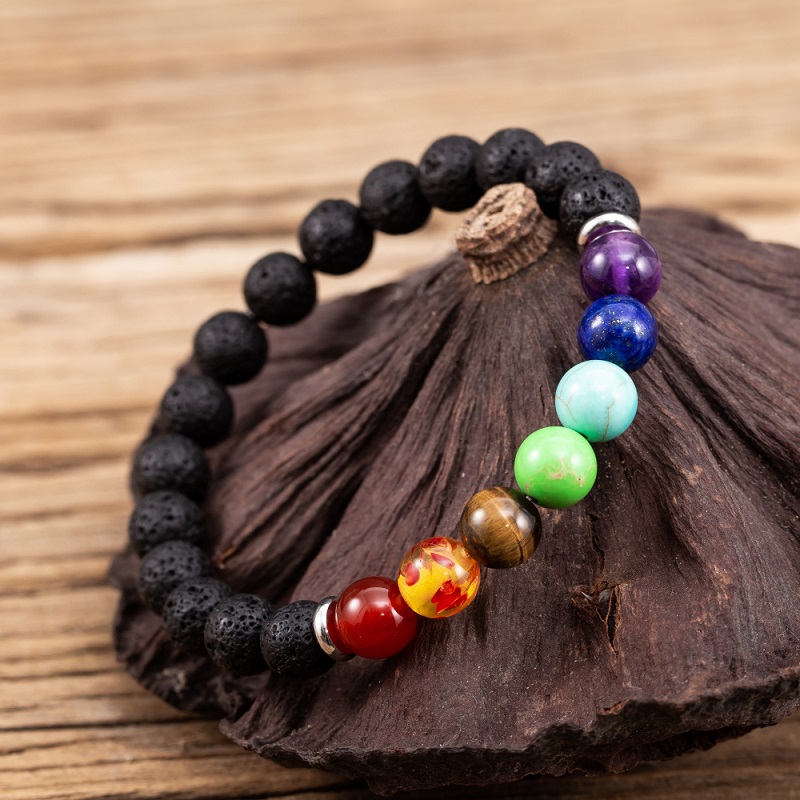 Natural 8mm Lava Stone 7Chakra Bracelet Essential Oil Diffuser Bracelet for women men Yoga bracelet