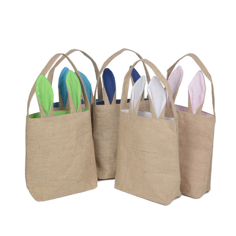 Burlap Easter Basket with Bunny Ears 14 Colors Bunny Ears Basket Cute Easter Gift Bag Rabbit Ears Put Easter Eggs