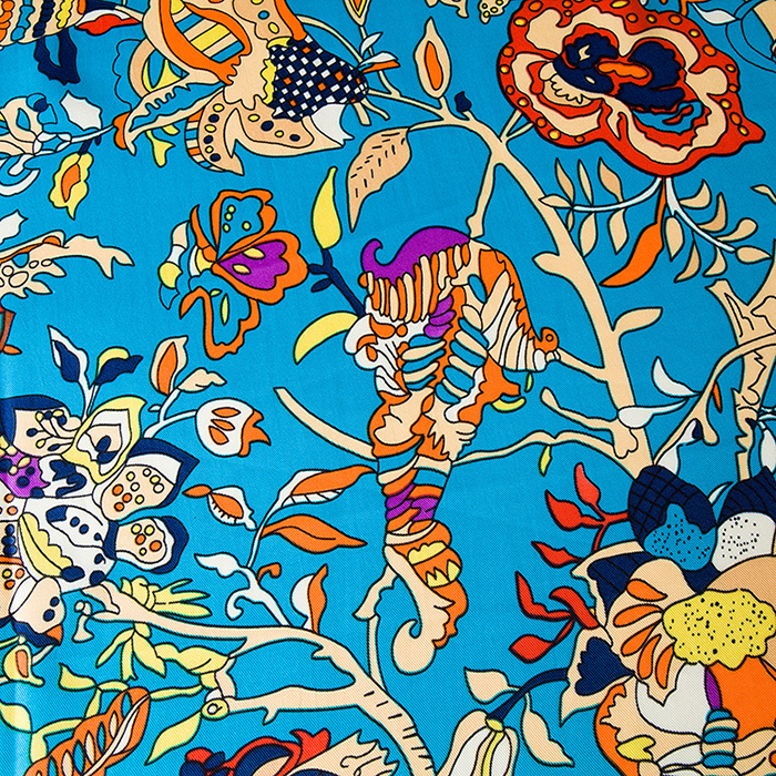 Square Tree Floral Print Scarf Women Shawls Foulard Femme Blue Large Twill Silk Scarfs Dropshipping 130*130CM