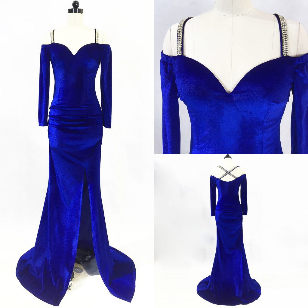 2018 Split Long Velvet Evening Dresses Black/Dark Red/Royal Blue Prom Dresses Sexy Off the Shoulder Criss Cross Straps Party Dress vestidos
2018 Split Long Velvet Evening Dresses Black/Dark Red/Royal Blue Prom Dresses Sexy Off the Shoulder Criss Cross Straps Party Dress vestidos