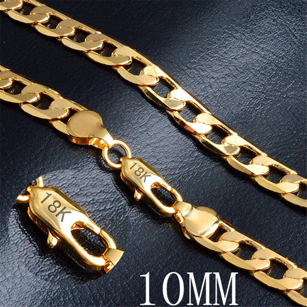 

10mm fashion Luxury mens solid cuba link chain womens Jewelry 18k gold plated chain necklace for men women chains Necklaces KKA1538