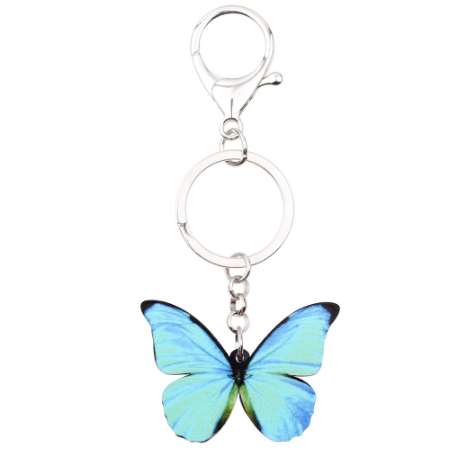Bonsny Acrylic Pattern Morpho Menelaus Butterfly Key Chain Key Ring Handbag Bag Charm Keychain Fashion Animal Jewelry For Women
