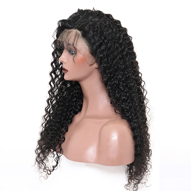 Natural Looking Kinky curly Wigs With Hairline Deep Wave Glueless Brazilian Virgin Human Hair 360 Lace Front Wigs With Bleached knots