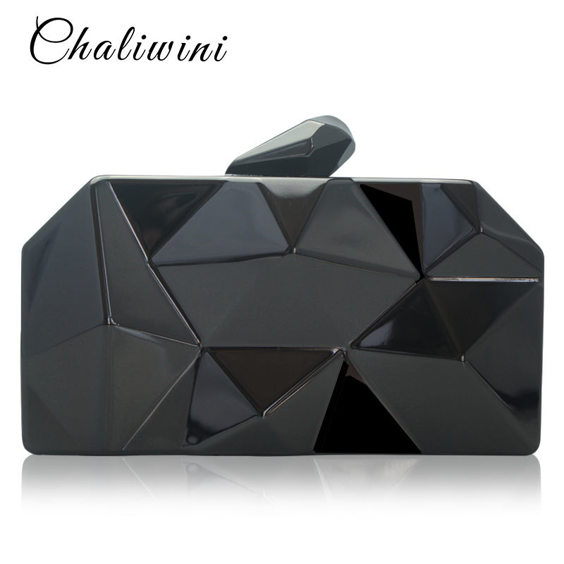 Chaliwini Women Metal Clutches Top Quality Hexagon Mini Clutch Bag Black Silver Evening Bag Gold Box Clutch Y18103004