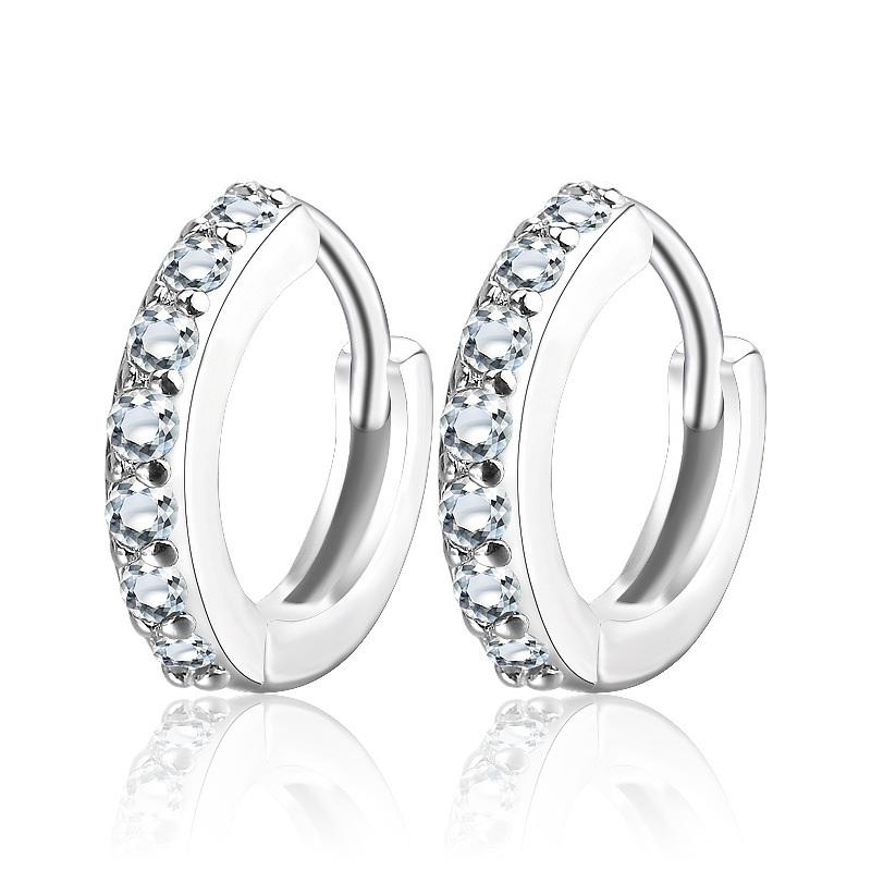 S925 Silver Hoop Earring Full Rhinestone Inlay Earrings Jewelry Classic Fashion for Women Girls Child Gift