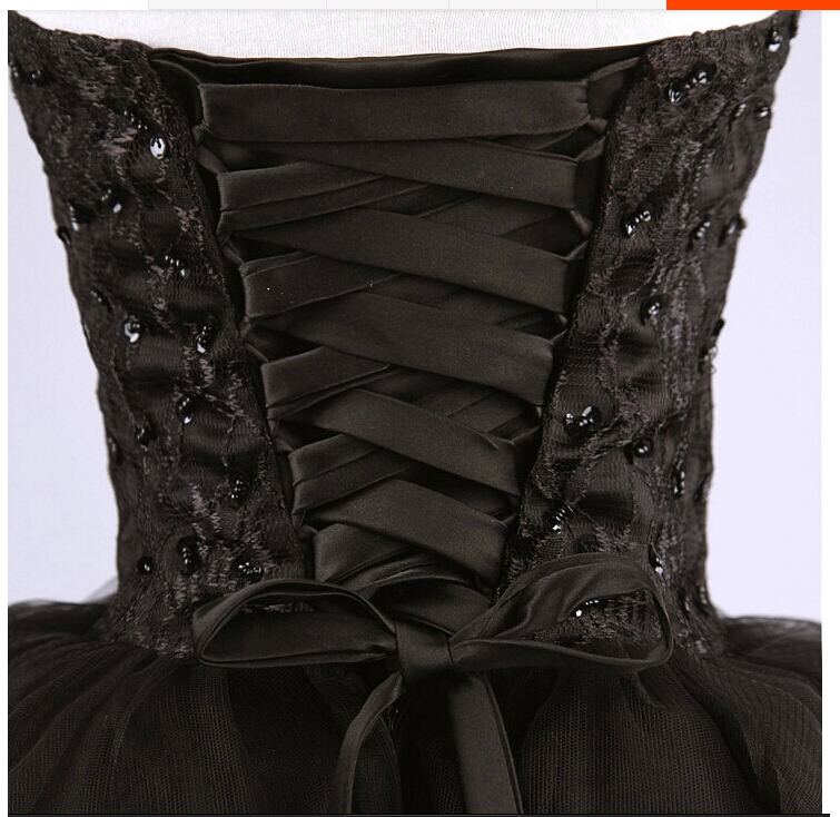 New arrival elegant women short prom dress black lace up princess sweetheart beading fashion women black prom dress