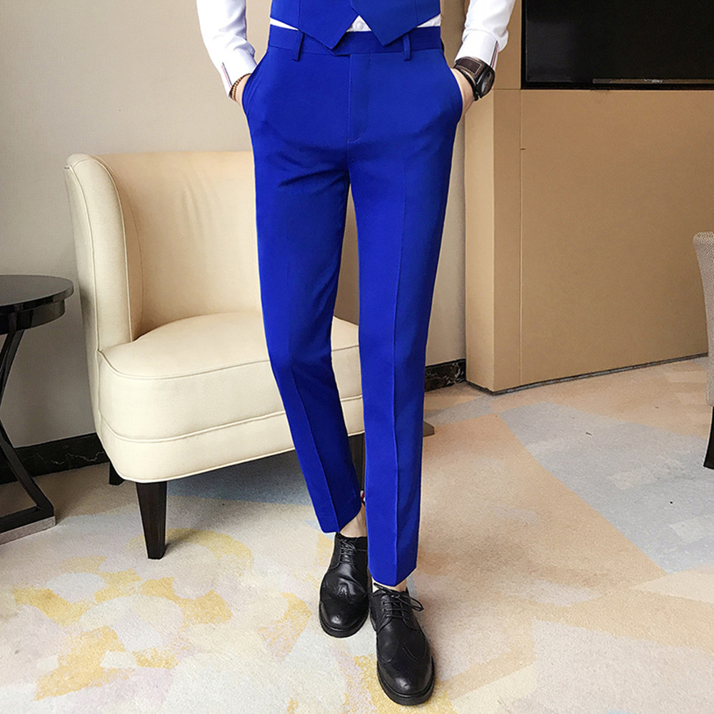 autumn Business Mens Formal White Suit Pants Cotton Anti WrinklePocket Wedding Bride groom male Business Casual Trousers