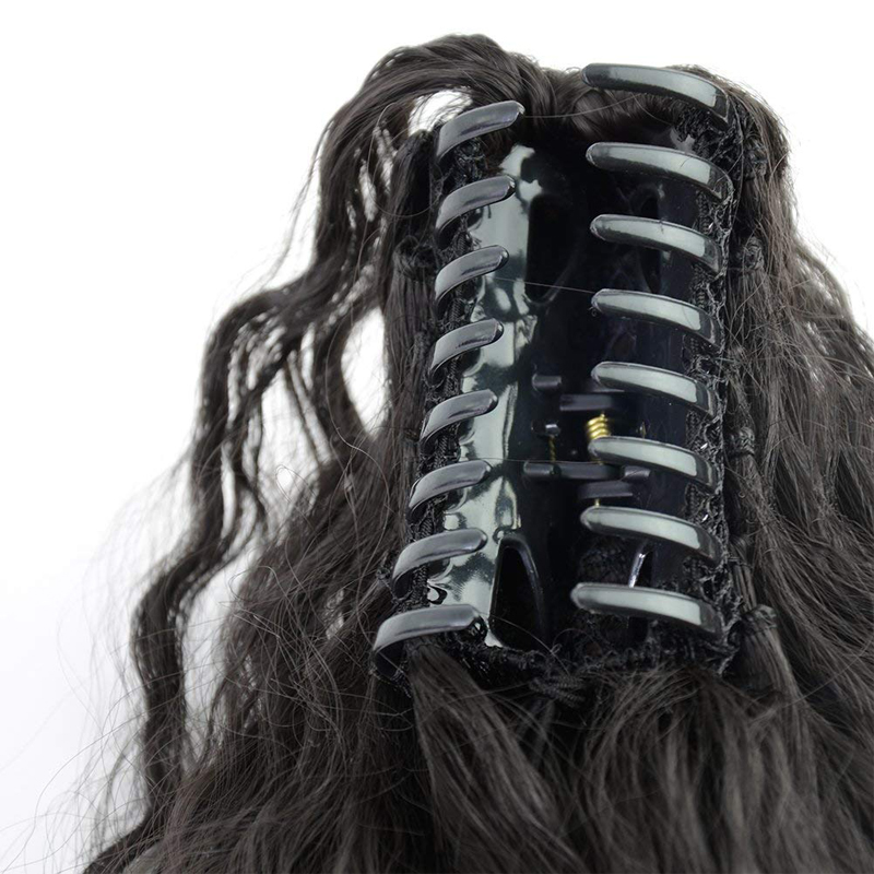 Evermagic hair claw ponytail clip in hair extensions long yaki curly 100% human hairpiece 70-120g with jaw clip color 1B#