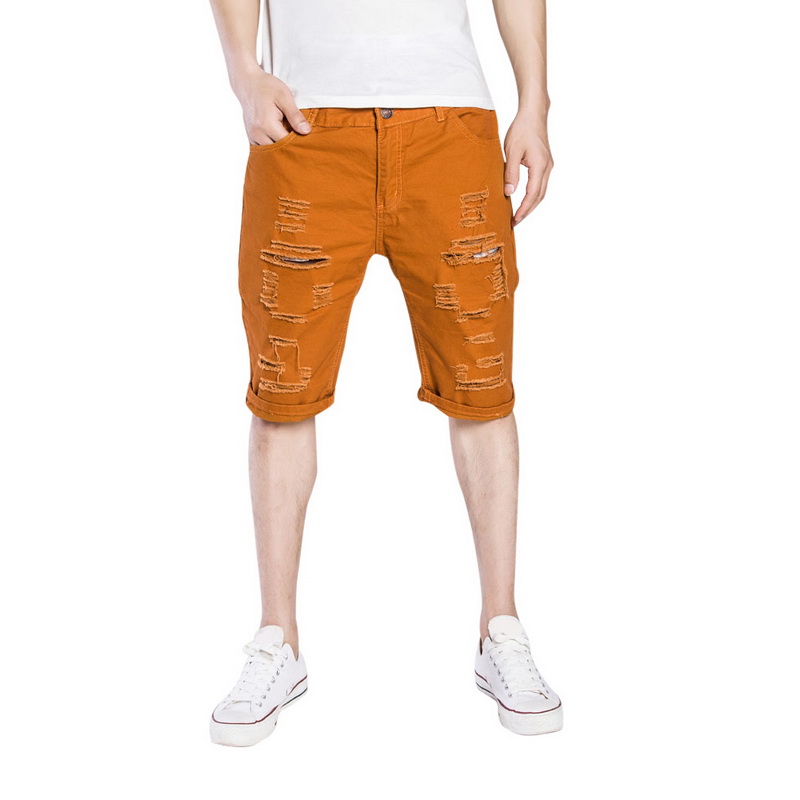 LASPERAL Fashion Ripped Hole Denim Shorts Men Black White Slim Skinny Straight Casual Jeans Shorts Men Vintage Low Waist