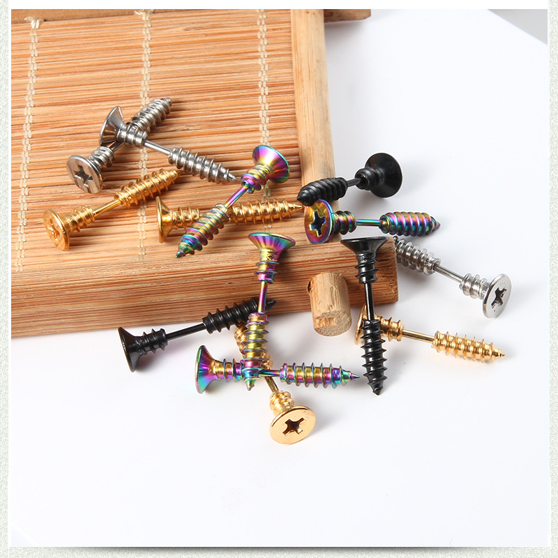 Hip Hop Stainless Steel Screw Stud Earrings Jewelry Vingate Men's No Fading No Allergies Earrings