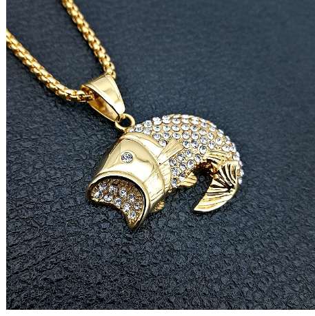 Hip Hop Chain Men big Fish Bone Statement Pendant Necklaces with zircon Gold Color Stainless Steel Fishing Hippie Kpop